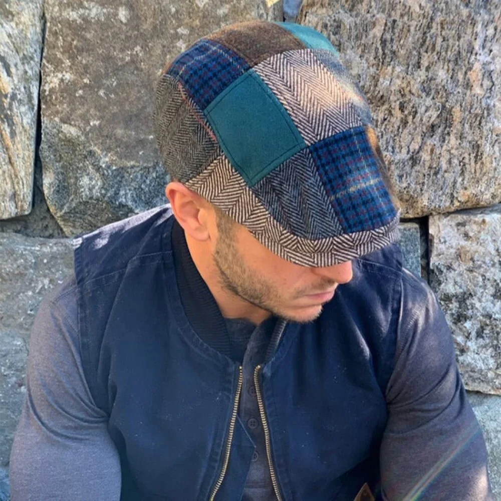 Patchwork Tweed Flat Cap - Green and Brown